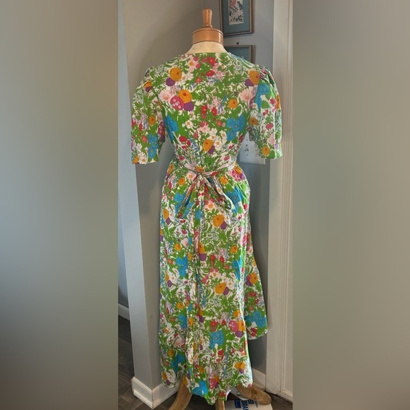 Millie Summer Garden Floral Cotton Wrap Asymmetrical Midi Dress Size Large NWT - Picture 7 of 16